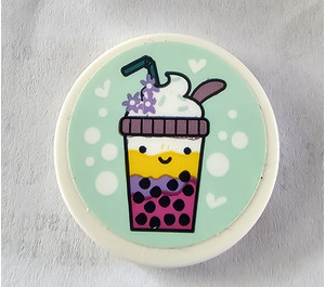 LEGO Tile 3 x 3 Round with Bubble Tea with Cream and Straw Sticker (67095)