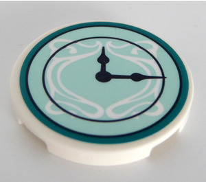 LEGO Tile 3 x 3 Round with Clock with Dark Turquoise Circle and White Pattern Sticker (67095)