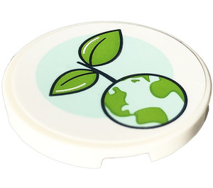 LEGO Tegel 3 x 3 Rond met Earth, Plant Sticker (67095)