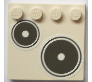 LEGO Fliese 4 x 4 mit Bolzen auf Kante mit 2 cooking plates (Links) Aufkleber (6179)
