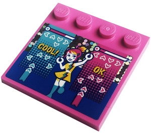 LEGO Tile 4 x 4 with Studs on Edge with 'COOL!', 'OK.', Arrows, Girl Sticker (6179)