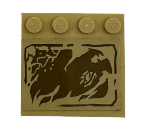 LEGO Tile 4 x 4 with Studs on Edge with Cracked Rock Dragon Head Flame Sticker (6179)