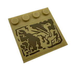 LEGO Tile 4 x 4 with Studs on Edge with Cracked Rock Dragon Sticker (6179)