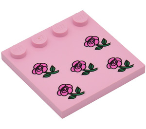 LEGO Tile 4 x 4 with Studs on Edge with Five Dark Pink Roses (6179)