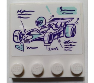 LEGO Tile 4 x 4 with Studs on Edge with Go-Kart, Driver, Writing Sticker (6179)