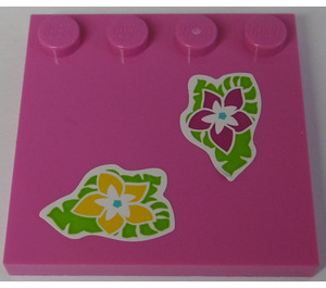 LEGO Tile 4 x 4 with Studs on Edge with Magenta and Yellow Flower, Green Leaves Sticker (6179)