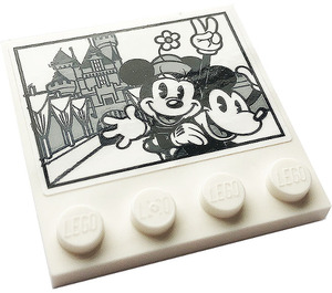 LEGO Tile 4 x 4 with Studs on Edge with Mickey, Minnie Mouse, Castle Sticker (6179)