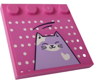 LEGO Tile 4 x 4 with Studs on Edge with White Dots and Cat with Heart  Sticker (6179)