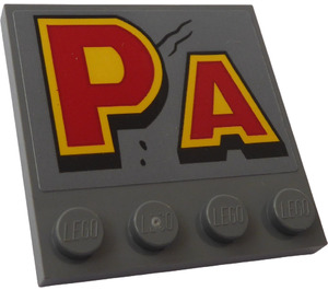 LEGO Tile 4 x 4 with Studs on Edge with Yellow-Red 'PA' Sticker (6179)