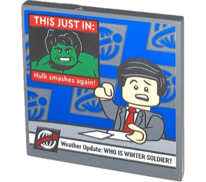 LEGO Fliese 4 x 4 mit TV Screen mit 'THIS JUST im: Hulk smashes again!’ Aufkleber (1751)