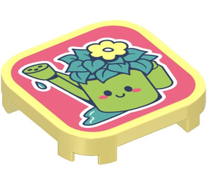 LEGO Tile 4 x 4 x 0.7 Rounded with Watering Can and Flower Sticker (68869)