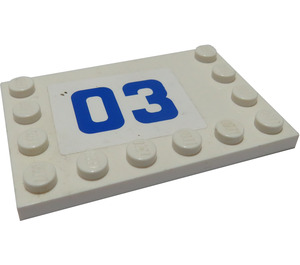 LEGO Tuile 4 x 6 avec Goujons sur 3 Edges avec "03" Autocollant (6180)