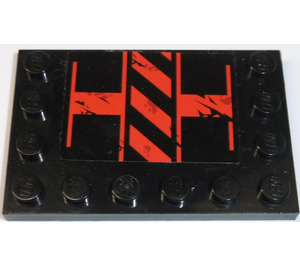 LEGO Tile 4 x 6 with Studs on 3 Edges with Black and Red Danger Stripes (Right) Sticker (6180)
