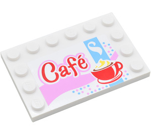 LEGO Tile 4 x 6 with Studs on 3 Edges with 'Cafe' & Cup of Coffee Sticker (6180)