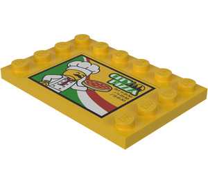 LEGO Fliese 4 x 6 mit Noppen auf 3 Edges mit "City Pizza" Aufkleber (6180)