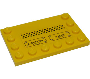 LEGO Dlaždice 4 x 6 s Cvočky na 3 Edges s 'ELECTRICS' a 'WATER' na Flaps, Černá Dots Samolepka (6180)