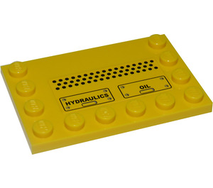 LEGO Fliese 4 x 6 mit Bolzen auf 3 Edges mit 'HYDRAULICS' und 'OIL' auf Flaps, Schwarz Dots Aufkleber (6180)