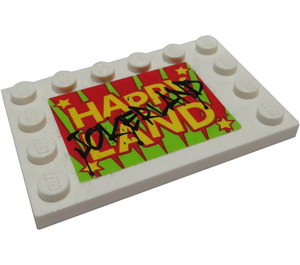 LEGO Fliese 4 x 6 mit Bolzen auf 3 Edges mit "Jokerland - Happy Land" Aufkleber (6180)