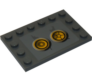 LEGO Tile 4 x 6 with Studs on 3 Edges with Yellow Circles (Bionicle Code), Type 8 Sticker (6180)