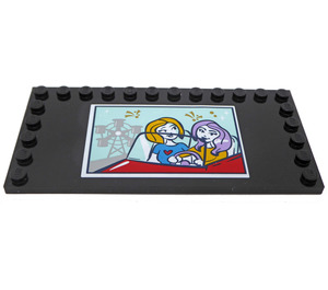 LEGO Tile 6 x 12 with Studs on 3 Edges with Two Girls in Red Convertible Sticker (6178)