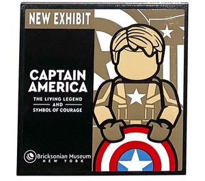 LEGO Fliese 6 x 6 mit Poster mit ‘NEW EXHIBIT’ und ‘CAPTAIN AMERICA’ Aufkleber mit Unterrohren (10202)