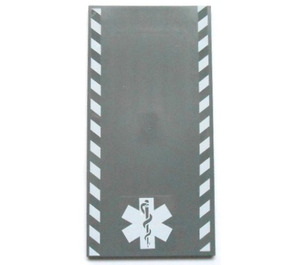 LEGO Tile 8 x 16 with EMT Star of Life and White Danger Stripes Sticker with Bottom Tubes Around Edge (48288)