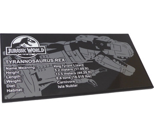LEGO Tile 8 x 16 with 'JURASSIC WORLD', Information About 'TYRANNOSAURS REX' Sticker with Bottom Tubes, Textured Top (90498)