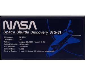 레고 타일 8 x 16 ~와 함께 NASA 공간 우주선 Discovery STS-31 상표 하단 튜브 포함, 질감 있는 상단 (90498)