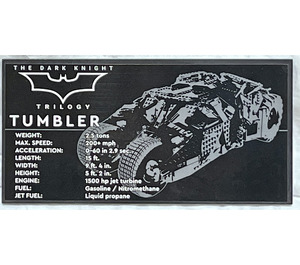 LEGO Tile 8 x 16 with The Batmobile Tumbler Information Nameplate Sticker with Bottom Tubes, Textured Top (90498)