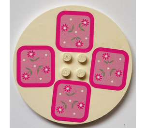 LEGO Tuile 8 x 8 Rond avec 2 x 2 Centre Goujons avec 4 pink placemats Autocollant (6177)