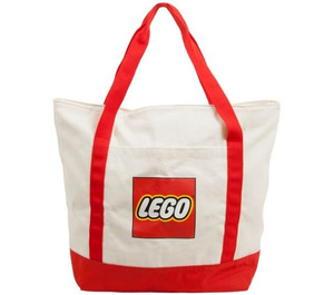 LEGO Tote Bag - White, Lego Logo, Red Handles & Stripes (5005326 ...