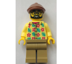 LEGO Toerist met Baard en Reddish Bruin Plat Pet Minifiguur