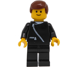 LEGO Town - Svart Zipper Jacka med Brun Hår Minifigur