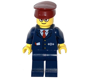 LEGO Tåg Conductor med Dark Blå Utstyrsel, Mörkröd Hatt och Glasögon Minifigur