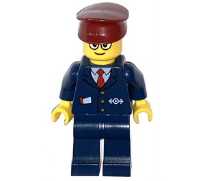 LEGO Train Conductor with Dark Blue Outfit, Dark Red Hat and Glasses Minifigure
