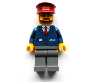 LEGO Tåg Conductor med Mörkröd Hatt och Runda Glasögon Minifigur