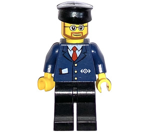 LEGO Train Conductor with Round Glasses, Brown Beard and Red Tie Minifigure