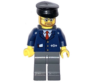 LEGO Train Conductor with Round Glasses, Brown Beard Minifigure