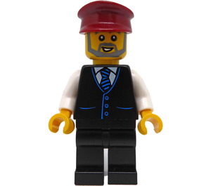 LEGO Train Driver (Dark Red Hat, Beard) Minifigure