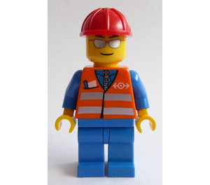 LEGO Trein Worker met Oranje Safety Vest en Zilver Strepen minifiguur
