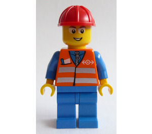 LEGO Tog Worker med Oransje Sikkerhetsvest og Tynn Kant Briller 3677 Minifigur