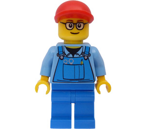 LEGO Train Worker with Overalls and Red Cap and Minifigure