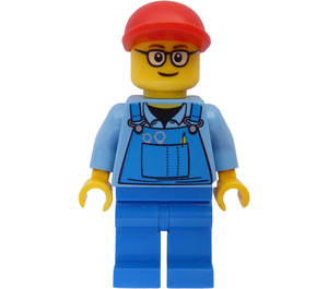 LEGO Tog Worker med Kjeledress og Rød Caps og Minifigur