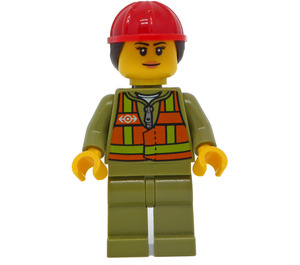 LEGO Train Worker avec Rouge Casque et Cheveux Minifigurine