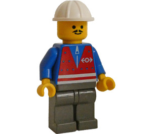 LEGO Vlak Yard Worker s Červená Vesta, Modrá Košile s Zipper, Dark Šedá Nohy, Pointed Mustache, a Konstrukce Helma Minifigurka