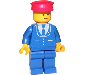 LEGO Trains Minifigur, Anzug mit 3 Knöpfe Blau - Blau Beine, Rot Hut