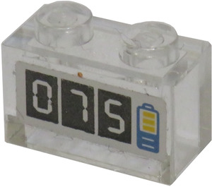 LEGO Transparent Brick 1 x 2 with 075 Battery Charge Sticker without Bottom Tube (3065)