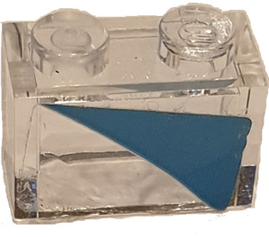 LEGO Transparent Brick 1 x 2 with Dark Azure Triangle Left Sticker without Bottom Tube (3065)