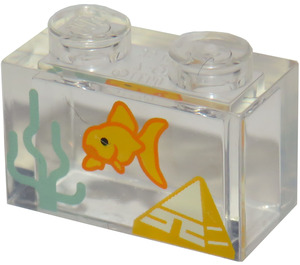 LEGO Transparent Stein 1 x 2 mit Fisch und Pyramide mit Unterrohr (3004 / 104155)