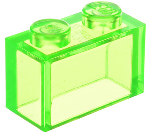 LEGO Transparent Bright Green Brick 1 x 2 without Bottom Tube (3065 / 35743)